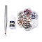 Nail Art Sets, with K9 Glass Cabochons, with Nail Glue and Tweezers, Mixed Shapes, Mixed Color, 83x83x15mm