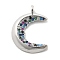 Brass Micro Pave Colorful Cubic Zirconia Pendants, Moon, Rack Plating, Long-Lasting Plated, Lead Free & Cadmium Free, Platinum, 22x16.5x3.5mm, Hole: 2mm
