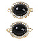 Brass Micro Pave Clear Cubic Zirconia Connector Charms, Cadmium Free & Nickel Free & Lead Free, Black Glass Oval Links, Real 18K Gold Plated, 18x12x7.5mm, Hole: 1.2mm