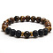 Round Natural Tiger Eye & Lava Rock Stretch Beaded Bracelet Men's Fashion Jewelry, 7-1/2 inch(19cm)