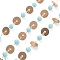 Handmade Brass & Glass Bead Flat Round Chains, for Necklaces Bracelets Making, Long-Lasting Plated, Soldered, with Spool, Sky Blue, 4.5x3.5mm, about 16.40 Feet(5m)/Roll