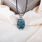Oval Alloy Pave Natural Paua Shell Pendant Necklaces, Black Waxed Cord Necklaces for Women, Platinum, Deep Sky Blue, 17.72~18.9 inch(45~48cm)