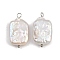 Natural Freshwater Pearl Keshi Pearl Pendants, Rectangle Charms, with 304 Stainless Steel Loops, White, Stainless Steel Color, 25.5~26.5x14.5x4.5~5.5mm, Hole: 2.5mm