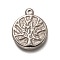 Non-Tarnish 304 Stainless Steel Pendants, Flat Round with Tree, Stainless Steel Color, 19.5x16.5x2.5mm, Hole: 1.4mm