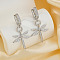Elegant Brass Clear Cubic Zirconia Dragonfly Hoop Earrings, Silver, 44x24mm