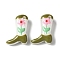 Handmade Lampwork Enamel Beads, Boot with Flower, Olive, 24x17x8~8.5mm, Hole: 1.4mm