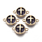 Glass Links connectors, with Light Gold Plated Alloy Findings, Flat Round with Cross, Indigo, 13.5x19.5x5.5mm, Hole: 1.6mm
