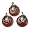 Synthetic Goldstone Pendants, Spiritual Charms, with Platinum Tone Brass Findings, Flat Round with Flower of Life/Sacred Geometry, 32~32.5x28~30x7~7.5mm, Hole: 5x8mm