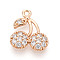 Brass Micro Pave Cubic Zirconia Charms, Cadmium Free & Nickel Free & Lead Free, Cherry, Light Gold, 14.1x12x2.2mm, Hole: 1.2mm