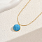 Bohemian Style Stainless Steel Turquoise Chain Necklace for Women, Round, Golden, Round: 19mm, 18.11 inch(46cm)+50mm extender