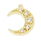Rack Plating Alloy Rhinestone Pendants, Cadmium Free & Nickel Free & Lead Free, Moon, Golden, 21x17x3mm, Hole: 1.6mm