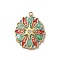 304 Stainless Steel Enamel Pendants, with Rhinestone, Golden, Flower Charm, Medium Aquamarine, 26x19.5x3mm, Hole: 1.8mm