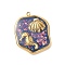 304 Stainless Steel Epoxy Resin with Natural Shell and Sequins Inside Pendants, Nuggets with Sea Horse and Shell Shape Charms, Real 18K Gold Plated, PVD Vacuum Plating, Purple, 24x19.5x2.5mm, Hole: 1.5mm