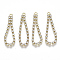 Brass Rhinestone Cup Chain Pendants, Nickel Free, Crystal, Teardrop, Golden, 30~35x8x2mm, Hole: 1.6mm