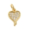 Rack Plating Brass & Clear Cubic Zirconia Pendants, Cadmium Free & Lead Free, Long-Lasting Plated, Heart, with Jump Ring, Real 18K Gold Plated, 12x8x1.5mm, Hole: 3.4mm