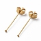 Ion Plating(IP) 304 Stainless Steel Flat Head Pins, with Ear Nuts, Real 18K Gold Plated, 25x0.5mm, Head: 1.4mm