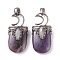Natural Amethyst Pendants, with Brass Findings, Oval, Gunmetal, 44~46x20~21x16~17mm, Hole: 5x7mm