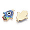 Printed Light Gold Tone Alloy Pendants, Hamsa Hand with Eye Charms, Dodger Blue, 23x18x2mm, Hole: 1.4mm