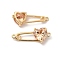 Heart Shaped Glass Connector Charms, Cadmium Free & Nickel Free & Lead Free, Real 18K Gold Plated Brass Safety Pin Links, PeachPuff, 11x28.5x5.8mm, Hole: 1.4mm