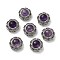 Brass Pave Natural Amethyst Multi-Strand Links, Platinum, Flower, 13.5~14x8.5mm, Hole: 1.8mm