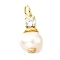 Brass Micro Pave Clear Cubic Zirconia with Natural Pearl Charms, Round Charms, Lead Free & Cadmium Free, Rack Plating, Long-Lasting Plated, with Jump Ring, Real 18K Gold Plated, 14.5x8~8.5mm, Hole: 3.5mm