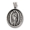 304 Stainless Steel Pendants, Antique Silver, Oval Charm, Virgin Mary, 35.5x26x4mm, Hole: 9x4.5mm
