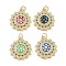 Brass Micro Pave Clear Cubic Zirconia Pendants, Cadmium Free & Lead Free, with Enamel and Shell & Jump Ring, Real 18K Gold Plated, Sun Charms, Mixed Color, 20.5x18.5x4mm, Hole: 3.3mm