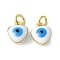 Brass Enamel Charms, with Jump Ring, Lead Free & Cadmium Free, Real 18K Gold Plated, Heart with Evil Eye Charm, White, 9x7x4.5mm, Hole: 2.2mm