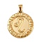 304 Stainless Steel Pendants, Ion Plating(IP), Flat Round with Constellation, Golden, Leo, 28x25x2.5mm, Hole: 4.5x3.5mm