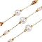 304 Stainless Steel Paperclip Chains, Round, with ABS Plastic Imitation Pearl & Dyed Shell Beads, Ion Plating(IP), Real 18K Gold Plated, Unwelded, with Spool, Camel, 2x0.5x0.1mm