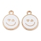 Alloy Enamel Pendants, Cadmium Free & Lead Free, Golden, Flat Round with Smiling Face Charm, White, 19x15x1.7mm, Hole: 2.5mm