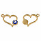 201 Stainless Steel Enamel Pendants, Heart with Evil Eye, Golden, Dark Blue, 15x17x3mm, Hole: 1.6mm