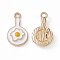 Alloy Enamel Pendants, Light Gold, Omelette Charm, White, 20x11.5x3mm, Hole: 1.8mm
