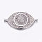 Brass Micro Pave Cubic Zirconia Links, Long-Lasting Plated, Lead Free & Cadmium Free, Eye, Platinum, 16x29x4mm, Hole: 1.5mm