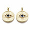 Brass Micro Pave Blue Cubic Zirconia Pendants, Nickel Free, Flat Round with Eye, Real 18K Gold Plated, 21.5x17x2mm, Hole: 2x3mm