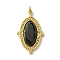 Faceted Natural Obsidian Pendants, Oval Charms, with Ion Plating(IP) 304 Stainless Steel Settings, Real 14K Gold Plated, 24.5x14.5x4.5mm, Hole: 2.5mm