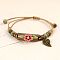 Adjustable Handmade Porcelain Flower Beads Braided Beads Bracelets, Alloy Leaf Charm Bracelets for Women, Light Coral, 7-1/8 inch(18cm)