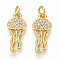 Brass Micro Pave Cubic Zirconia Pendants, Jellyfish Charms, with Jump Ring, Real 18K Gold Plated, 18x8x2.5mm, Hole: 3mm