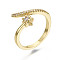 Brass Micro Pave Clear Cubic Zirconia Cuff Rings, Open Rings, Nickel Free, Star, Real 16K Gold Plated, Inner Diameter: 17mm