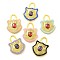 Rack Plating Brass Glass Pendants, with Enamel, Long-Lasting Plated, Lead Free & Cadmium Free, Real 18K Gold Plated, Lock, Mixed Color, 40x30x5.5mm, Hole: 9x8mm