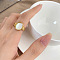 Retro Fashionable 304 Stainless Steel and Shell Finger Rings, Real 18K Gold Plated, Special-Interest, Oval, Seashell Color, US Size 9(18.9mm)