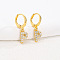 Brass Micro Pave Clear Cubic Zirconia Hoop Earrings, Golden, Letter P, 25x8mm