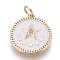 Brass Enamel Pentacle Pendants, with Cubic Zirconia, Flat Round with Star, White, Golden, 18x16x2mm, Hole: 3.5mm
