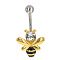 Bees 316L Surgical Stainless Steel Pave Clear Cubic Zirconia Black Enamel Curved Barbell Belly Rings, Golden & Stainless Steel Color, Bar Length: 5/8