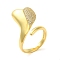 Brass Micro Pave Cubic Zirconia Cuff Rings, Cadmium Free & Lead Free, Heart, Real 16K Gold Plated, US Size 8 1/2(18.5mm)