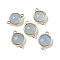 Brass Pave Dyed Natural White Jade Faceted Flat Round Connector Charms, Rack Plating, Long-Lasting Plated, Golden, Light Blue, 12x17.5x5.5mm, Hole: 1.4mm