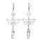 201 Stainless Steel Butterfly Dangel Earrings, with Natural Quartz Crystal Beads, Stainless Steel Color, 85x32.5mm