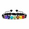 Chakra Theme Natural & Synthetic Mixed Stones Braided Bracelets, Dyed & Heated Black Agate Adjustable Bracelets for Women