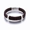 Leather Braided Cord Bracelets, 304 Stainless Steel Magnetic Clasp, Rectangle, Coconut Brown, 8-5/8 inch(22cm), 12~15x6~10mm