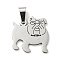 Non-Tarnish 304 Stainless Steel Pendants, Laser Cut, Bulldog Charm, Stainless Steel Color, 19x18x1mm, Hole: 3X6mm
